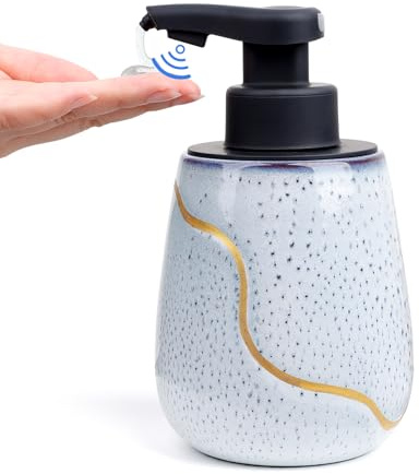 BosilunLife Automatic Foaming Soap Dispenser - Touchless Hand Wash Dispenser for Bathroom Ceramic Smart Electric Auto Dish Soap Dispenser Waterproof, USB C Rechargeable (Speckled Blue, Liquid Pump)