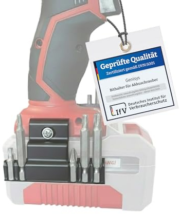 Genisys Soporte de puntas compatible con taladro Einhell atornillador inalámbrico con fijación de gancho para cinturón, tamaño: derecho (profundo)