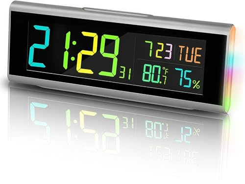 Kixolo Reloj Despertador Digital con Pantalla LED de Temperatura, Alarma de Espejo Portátil con Alarma Doble Tiempo de Repetición 5 Niveles de Brillo Regulable Música Despertadores Digitales