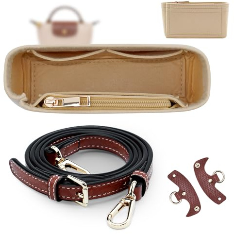 COMTAR Schultergurt für Longchamp Mini Tasche Damen, 1.2CM Einstellbarer No-Punch Ersatzgurt Riemen, Kompatibel mit Long Champ Henkel, Dazu Geldbörsen-Organizer Innenbeutel