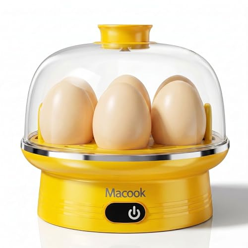 Macook Eierkocher für 1-7 Eier, Eierkocher Testsieger, Egg Cooker Computergesteuerte Kontrolle, Egg Boiler mit LED Touchscreen, BPA-frei, 350W, Gelb [Energieklasse A+++]