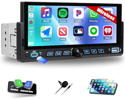 CAMECHO Autoradio 1 Din sans Fil Carplay Android Voiture Bluetooth 5.2 Radio avec Écran Tactile LCD 6.86 Pouces Écran HD avec Lien Miroir Contrôle Au Volant + Connecteurs USB Type-C