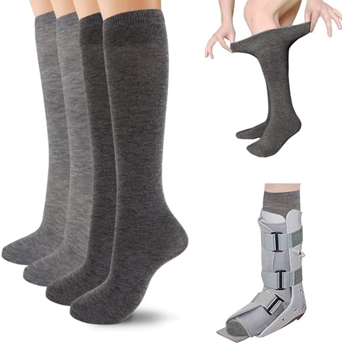 4 Paar Nahtlose Socken für Orthopädische Gehstiefel, Größe 35 bis 42 | Atmungsaktive Schlauchsocken, als Ersatzstrümpfe für Air Cam Walker und Frakturstiefel, für postoperative Beinpflege