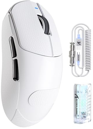 ATTACK SHARK X8PRO Kabellose Gaming-Maus, 55g Ultralight 8KHz Tri-Mode | 2.4G/Kabel/BT, PAW3395, 40K DPI, Spiralkabel, 500mAh, Mittel/Große Hände, WebDriver, ergonomisches Design, White Grip Tape