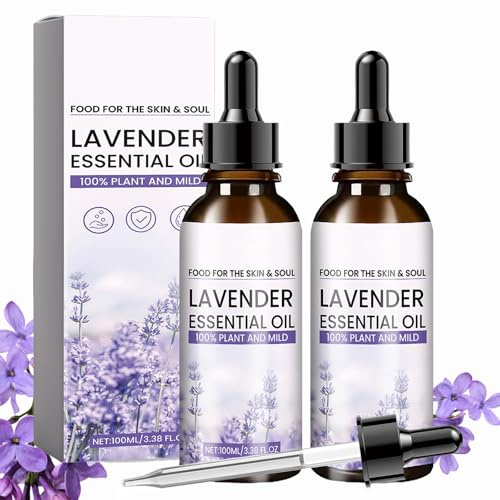 2 Stück Lavendelöl Ätherisches Öl 100 ml Lavendelöl Bio Natürliches Ätherische Öle Lavendel,Beruhigend und Entspannend,Geeignet für Aromatherapie,Massage,Bad,DIY-Seife,Kerze,Geschenk