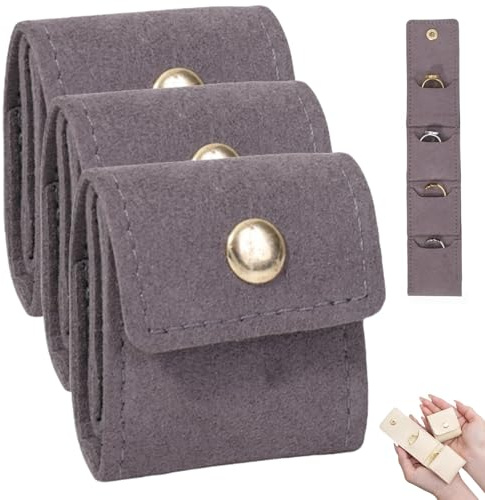 Gerhua 3 PCS Mini Travel Jewelry Bag,Jewellery Rolls for Travelling Small,Mini Jewelry Travel Pouch With Buckle,Portable Travel Jewellery Bags Organiser,Travel Jeweller/y Organiser(Gray)