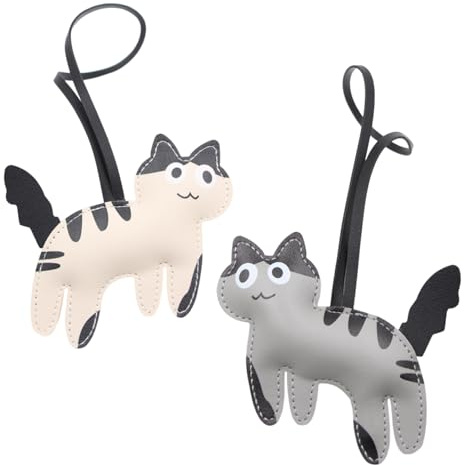 ZesNxj 2 Stück Anhänger Katze, Katze Taschenanhänger Leder, Damen Katze Schlüsselanhänger für Damen, Taschen Charms Geschenke für Frauen Männer Handtaschen Dekoration Taschenzubehör