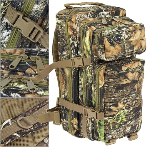 25L Woodland Camo Backpack – Durable Water-Resistant Nylon Outdoor Pack with Multiple Pockets, Padded Straps & Waist Support – Hiking, Camping, Fishing, and Travel Rucksack