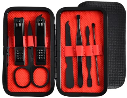 7/12/20/24pcs 1 Manicura clásica de rojo negro Conjunto de pedicura listos for viajar(7Pcs black-red)