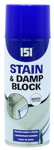 151 Stain & Damp Block Spray, White Satin Finish, Blocks Damp, Prevents Stains, Mould, and Mildew, Easy-to-Apply Waterproof Protective Coating for Interior Use,400ml