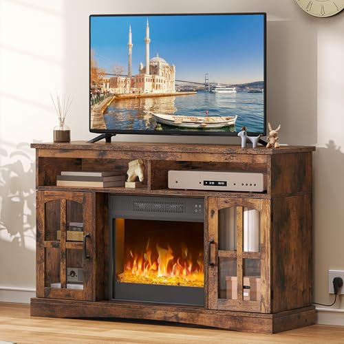 YITAHOME Cheminée électrique avec chauffage, cheminée électrique pour le salon, avec effet flamme, flamme réglable, minuterie de 1 à 8 heures, protection contre la surchauffe, fonction de chauffage et