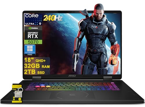 msi Crosshair 18 HX AI Gaming Laptop 18 QHD+ IPS 240Hz Intel 24-core Ultra 9 275HX (>i9-14900HX) 32GB DDR5 2TB SSD GeForce RTX 5070 (Up to 798 AI Tops) RGB Backlit Thunderbolt Win11Pro ICP Acc