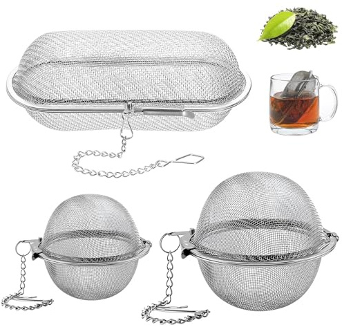 EnixwH 3 Stück Teesieb Strainer Sieb Küche Passiersieb Küchensieb Edelstahl Teefilter Tea Infuser für Teekannen Tassen zum Aufbrühen von losen Blättern Zucker Gewürze Suppe Kakaopulver