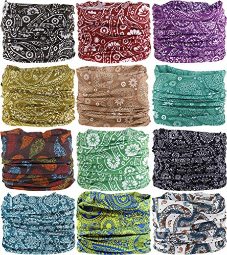 VANCROWN Headwear Head Wrap Sport Headband Sweatband 220 Patterns Magic Scarf 12PCS & 6PCS 12 in 1 (12PCS.Paisley)