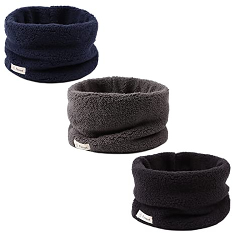 Zsedrut Fleece Warm Kids Scarf Thick Velvet Boys Girls Round Scarves Toddler Kids Winter Neck Warmer (Navy+Black+Dark Gray)