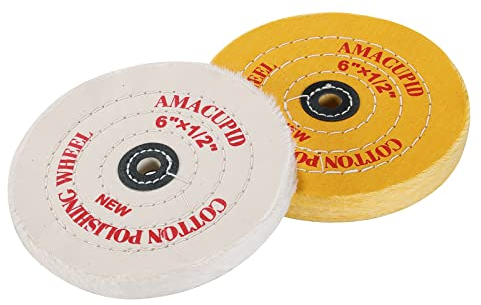 Amacupid Kit di dischi lucidanti in cotone da 150 mm. Per lucidatrici da banco. Lucidatura di gioielli, vetro, utensili, ecc. Foro albero da 12,7 mm