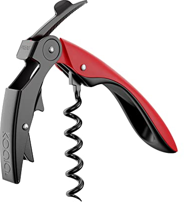 Sacacorchos profesional de doble palanca con espiral de teflón y navaja High Tech – Acero inoxidable y mango ergonómico - Color Rojo