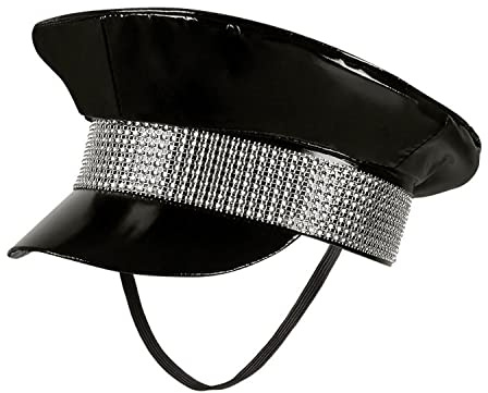 Boland 33020 – mössa svart kjol, svart-silver med gummiband, rock-stjärna, punk-lady, hatt, kostym, karneval, temafest