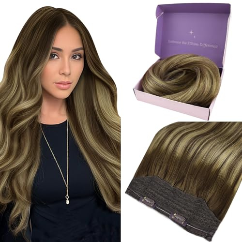 Fshine Extensiones Pelo Natural Hilo Invisible 12 Pulgadas 30CM 70g Secreto Hilo Hair Extensions Marrón Chocolate con Rubio Miel Balayage Marrón Chocolate Extensiones de Pelo Hilo Color 4 24 4