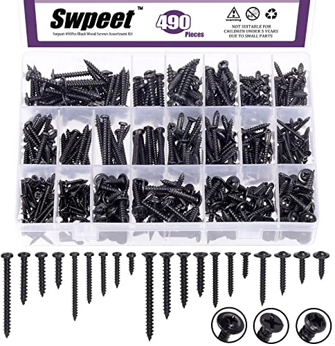 Swpeet Juego surtido de tornillos de madera de acero chapado en zinc #4#6#8, tornillos autoperforantes para paneles de yeso, tornillos Phillips de cabeza plana, tornillos de madera surtidos