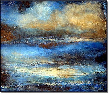 MWMG Acrylbilder Auf Leinwand Handgemalt, Moderne Abstrakte Blaue Textur Kunst Kunstwerk Gemälde Handgemalte Ölgemälde Auf Leinwand Wandkunst Für Wohnzimmer Schlafzimmer Büro Wohnkultur, 90X90 cm (3
