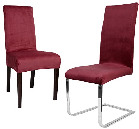 BEAUTEX Stuhlhussen Samt Stretch Stuhl & Schwingstuhl 2er Set Granat LEA | 95% Polyester, 5% Elasthan, weiche Velours-Oberfläche, Rundum-Gummizug, 30 °C waschbar, faltenarm, formstabil & langlebig