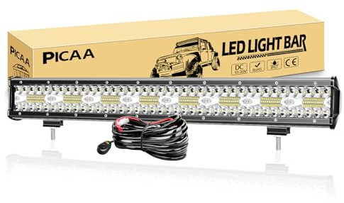PICAA Led Arbeitsscheinwerfer Bar, 23 Zoll 58.5CM 480W 8D Led Lichtbalken | Zusatzscheinwerfer Bar, Mit 12V Kabelbaum,Spot Flutlicht Kombination, Wasserdicht, für SUV Offroad ATV UTV Traktor 4x4 Auto