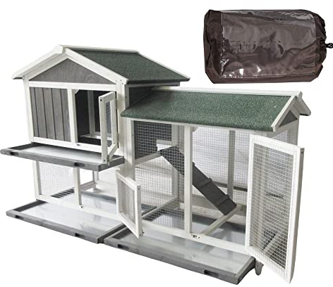 BUNNY BUSINESS The Grove Grey Double Decker Rabbit/Guinea Pig Hutch and Run EXTRA DEPTH WITH FLOOR (GREY GROVE, HUTCH AND COVER)