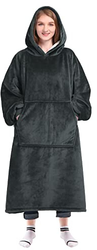 Waitu Wearable Blanket Sweatshirt Gifts for Women and Men, Sherpa Wearable Blanket Adult, Oversized Blanket Hoodie, Thick Sherpa Blanket, Warm Body Blanket Robe - Dark Gray