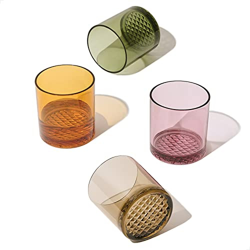 TOSSWARE Reserve 12oz Old Fashioned - Color Series Set of 4, Premium Quality, Tritan Dishwasher Safe & Heat Resistant Unbreakable Plastic Whiskey Glasses