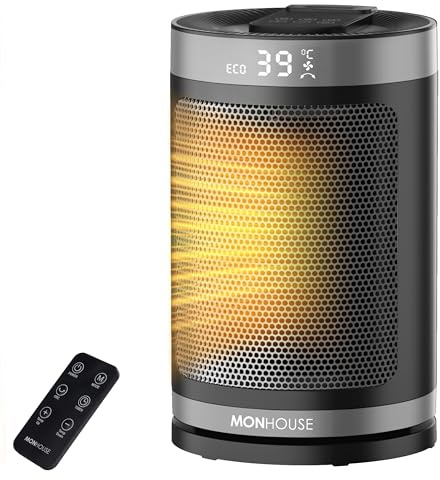 MONHOUSE Electric Heater - Energy Efficient PTC Ceramic, Silent Portable Heater with LED Display, Remote Control, Overheat Protection, Smart Thermostat, 1-12HR Timer - Ideal for Office, Home, Bedroom