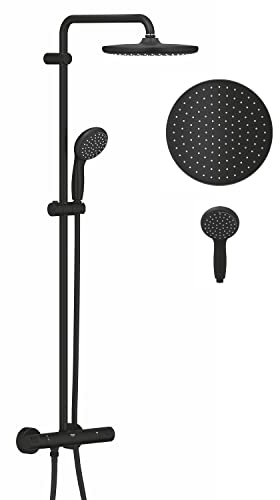 GROHE Vitalio Start - Duschsystem mit Thermostatbatterie (wassersparend, Wandmontage, perfektes Strahlbild, Antikalk- System), matt schwarz, 266772430