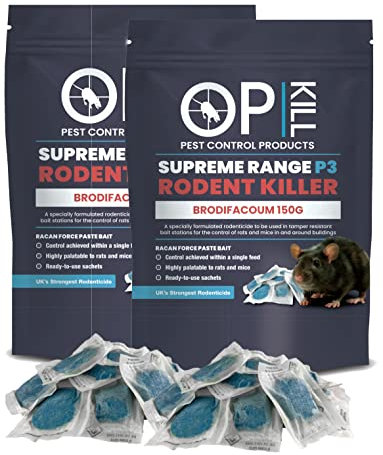 Opkill Rat Poison & Mouse killer Twin Pack - 300g Strongest Supreme Range Bait Available Single Feed Fast acting and Safe for Professional and Domestic use Professional Choice Paste Sachets