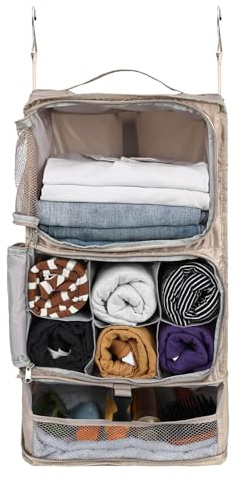 Surblue Mensole Sospese Borsa da Viaggio Cubo di Imballaggio a Compressione per Valigia Pieghevole con Strato di Estensione Ampia Capacità Beige XL
