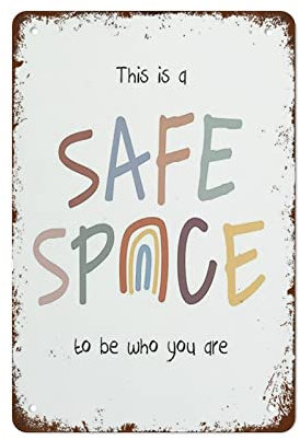 Cartello di benvenuto con scritta This Is A Safe Space, poster con scritta in lingua inglese This is a safe space, decorazione da parete, poster in metallo, 20 x 30 cm