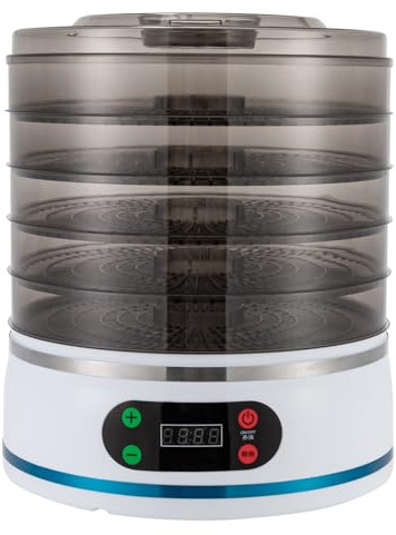 Essiccatore per Alimenti 350W, Disidratatore Alimentare con 5 Ripiani, Temperatura Regolabile 35-70 °C, Timer 1-72 h, per Frutta, Verdura, Carne, Erbe e Snack