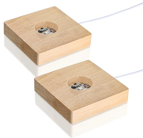 ZEERSHEE Pack 2 Multicolor LED Display Base Led Lights Wooden Square Stand for Acrylic 3D Crystal Glass Resin Art