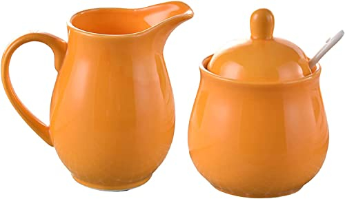 sucrier à crème,vaisselle en céramique, Ensembles crémier et sucrier, pot à lait et pot à sucre, décoration for pot à lait et sucrier de cuisine rouge ( Color : Oranje , Size : Milk Jug and Sugar Bowl