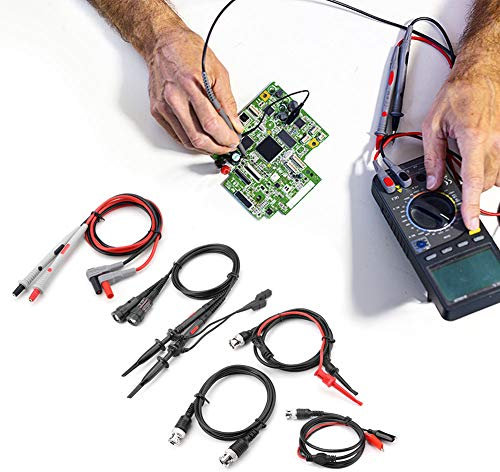 P1260D Oscilloscope Multimeter Test Leads Kit with Crocodile Clips Replaceable Probe Tips BNC Test Leads Cable Set