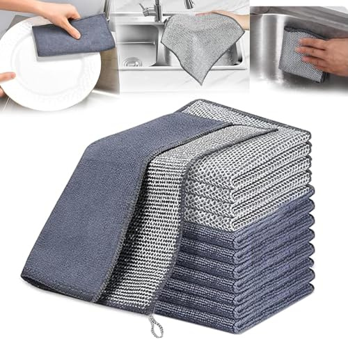 Paño de cocina multiusos de doble capa antiarañazos – Trapos de alambre suave seguros para utensilios de cocina antiadherentes, fregar y limpiar platos, fregaderos, encimeras, estufas, fácil enjuague
