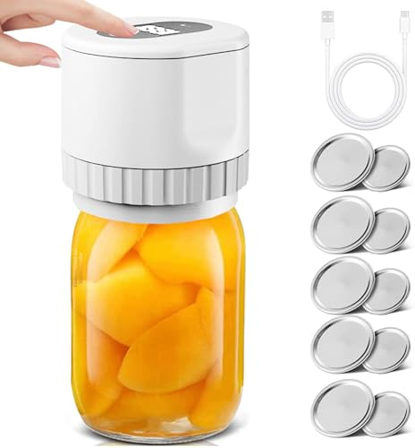 iFCOW Mason Jar Vacuum Sealer, Cordless Electric Mason Jar Vacuum Sealer Kit with Wide Mouth and Regular Mason Jar Lids for Food Storage Vacuum Sealer for Mason Canning Jars