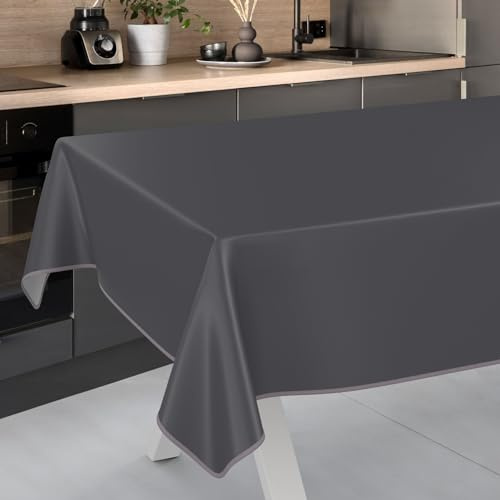 ANRO Wachstuch-Tischdecke Tischdecke abwaschbar Wachstuch Garten-Tischdecke Outdoor Indoor 100x140cm mit Saum Anthrazit Wachstuchtischdecke Wachstischdecke wasserabweisend Gartentischdecke