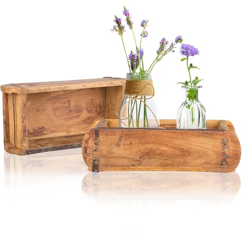 BigDean 2 Stück alte Holzkiste - 32x15x9 cm - Vintage Ziegelform aus recyceltem Holz - Jedes Stück EIN Unikat - Dekokiste Holzdeko Holzbox Küchen-Organizer