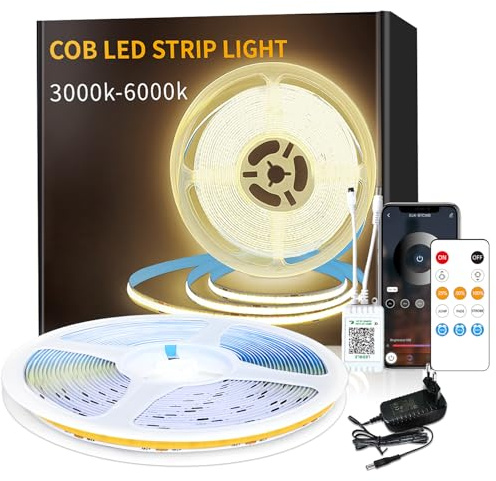Yeewhale COB LED Strip 20M 3000K Warmweiß,mit App Steuerung & Fernbedienung | Dimmable 24 V Flexible COB LED Streifen Set Bright Under-Unit Light for Home Party DIY Decoration