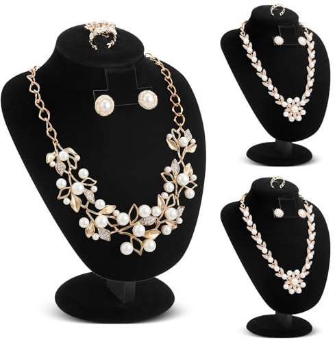 Youyole 3 Pcs Black Velvet Jewelry Display Necklace Earrings Ring Display Stand Jewelry Bust/mannequin for Vendors Selling and Shows