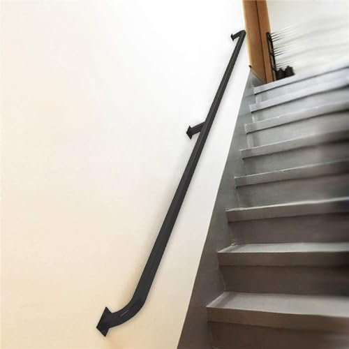Handmetall-Stufengeländer, Sicherheitsgeländer für Treppen – schwarzer Geländer-Handlauf, Schmiedeeisen-Wandstütze für drinnen und draußen, 30–600 cm Länge