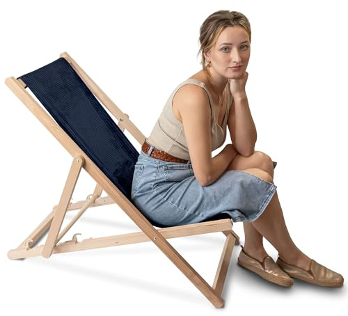 DreamRoots Liegestuhl Holz klappbar Cord Buchenholz, Blueberry Pie