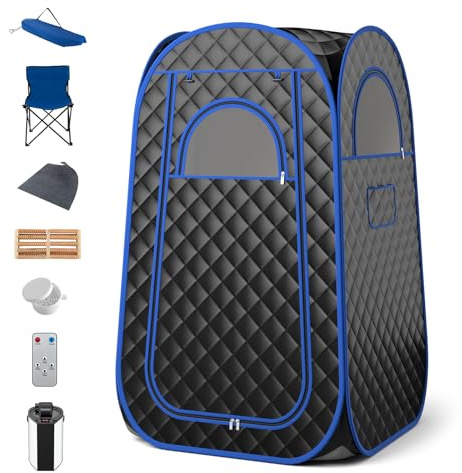 RELAX4LIFE Portable Steam Sauna, Personal Full Body Spa Sauna Tent with 3L Steam Generator, Remote Control, Foot Massager & Foldable Chair, Slimming Detox Therapy Pop-up Home Sauna Cabin (Black)