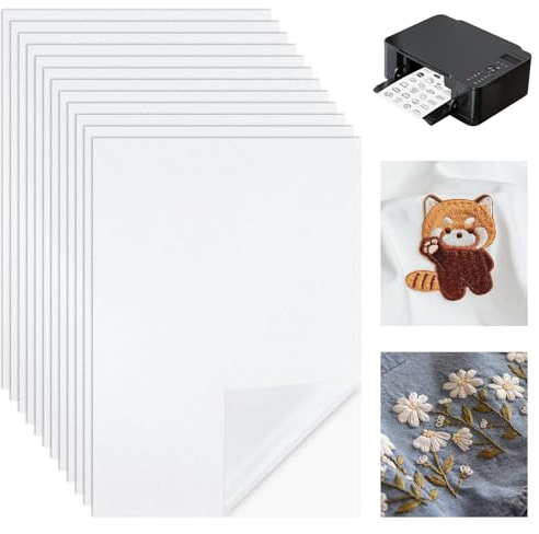 SREBIWO 12PCS A4 (29.7x21cm) Stickvlies Wasserlöslich Selbstklebend,Stickvorlagen Wasserlöslich,Bedruckbar Wasserlösliches Stickvlies für Anfänger Drucken oder Zeichnen von Mustern geeignet (12PCS)