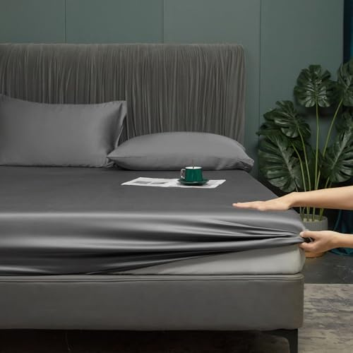 Bambu spännlakan 140 x 200 cm mörkgrå antibakteriell mjuka spännlakan kylande 50 % bambu och mikrofiber resårlakan set allergivänliga resårsäng lakan för hög madrass upp till 25–30 cm